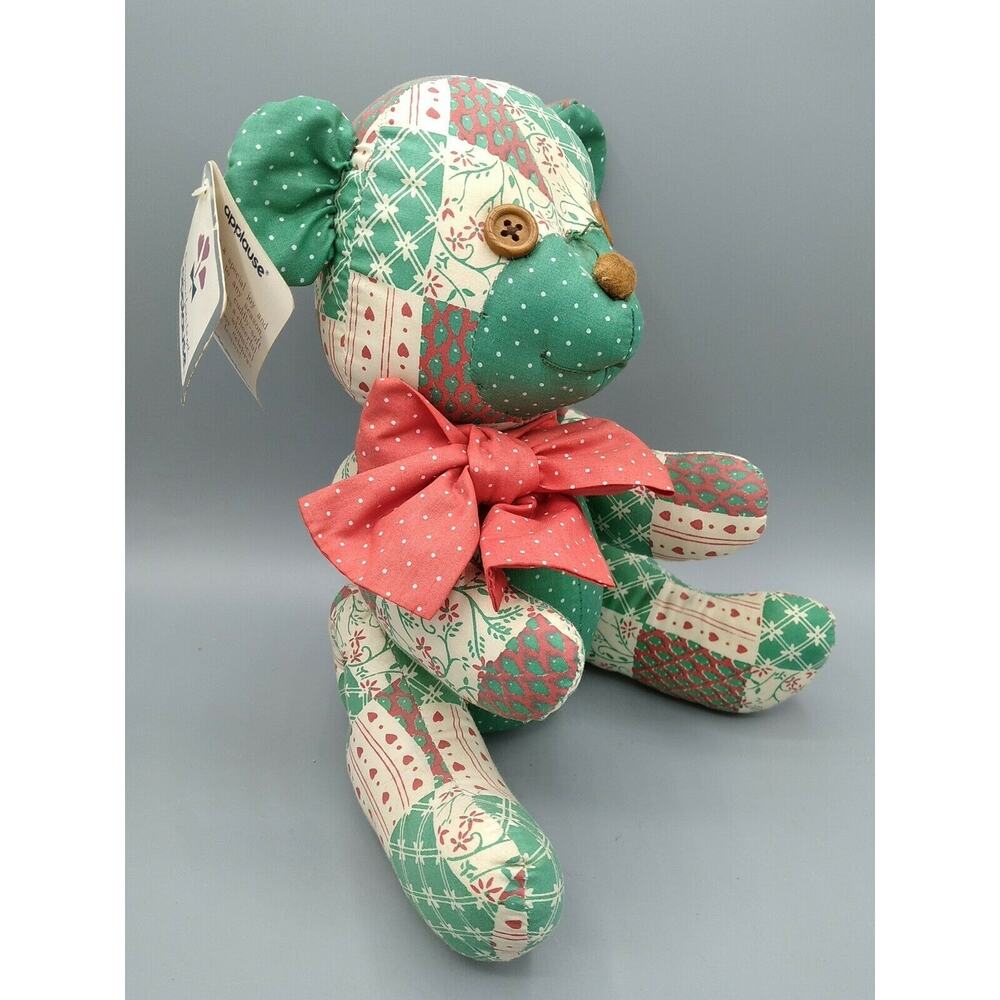 Vintage Applause Patchwork Pets Bear Teddy Button Joints w/ Tags 1986 RARE HTF